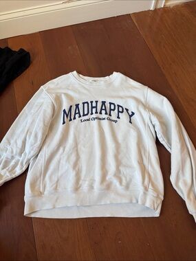 Madhappy Creme Crewneck Sweatshirt with Navy Logo